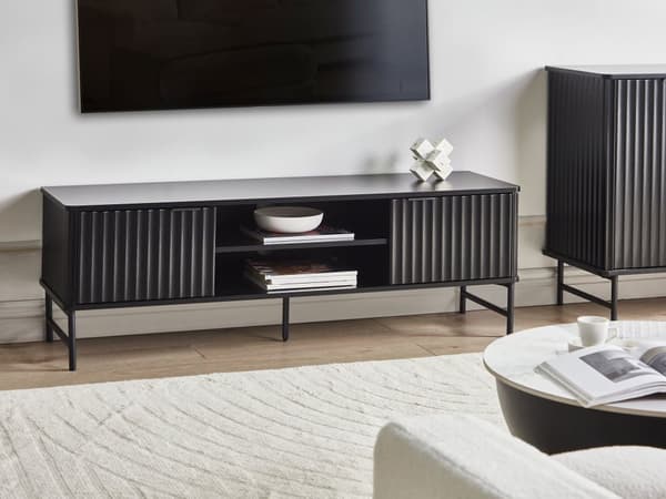 TV-benk Svart MDF 140 x 40 cm Oppbevaringshylle Sideboard Kabelhåndtering Moderne