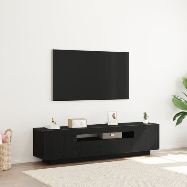 TV-bänk med LED-lampor, svart ek, 160x35x40 cm, konstruerat trä