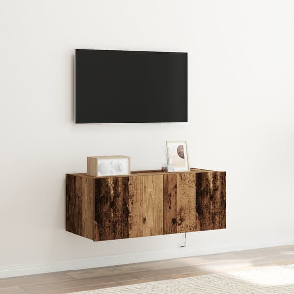 TV-väggskåp med LED-lampor återvunnet trä 80x35x31 cm