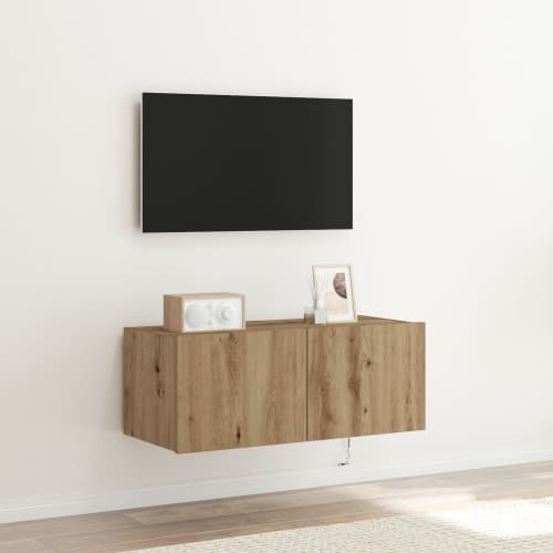 TV-väggskåp med LED-lampor artisan ek 80x35x31 cm