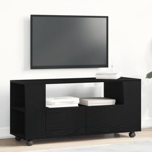 TV-bänk med hjul svart ek 102x34,5x43 cm konstruerat trä