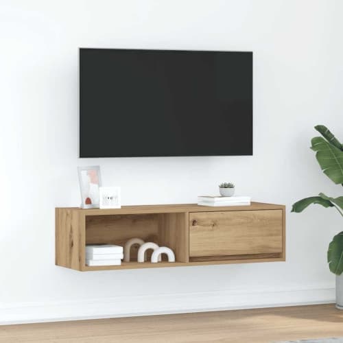 TV-bänk hantverksmässig ek 100x31x25,5 cm konstruerat trä