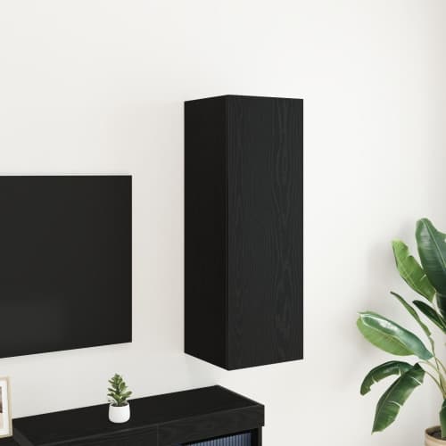 Väggmonterad TV-bänk i svart ek, 30,5x30x90 cm, tillverkad av konstruerat trä