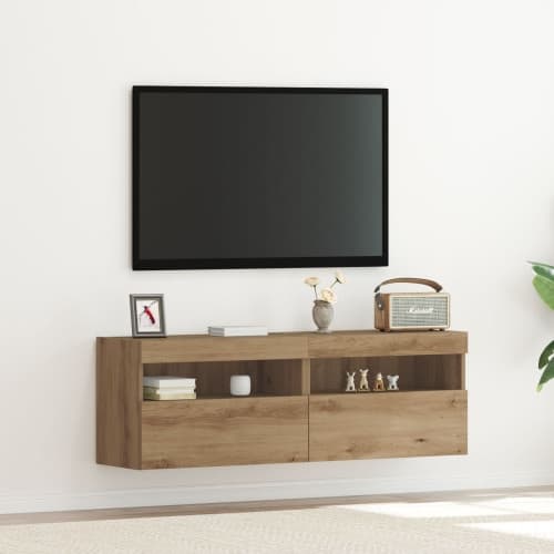 TV-väggskåp med LED-lampor 2 st artisan ek 60x30x40 cm