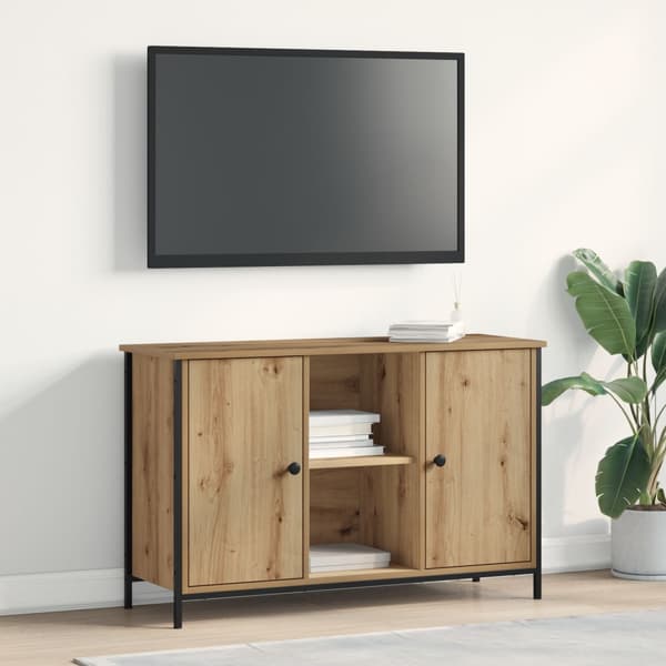 TV-bänk Svart Ek 101x35x65 cm Konstruerat trä och Stål