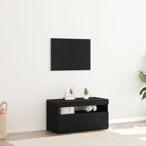 TV-bänk med LED-lampor - Svart Ek 75x35x40 cm - Tillverkad av trä