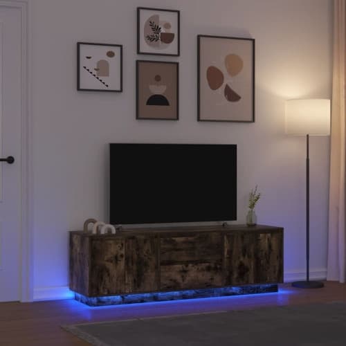 TV-bänk med LED-lampor rökt ek 160,5x41x50 cm