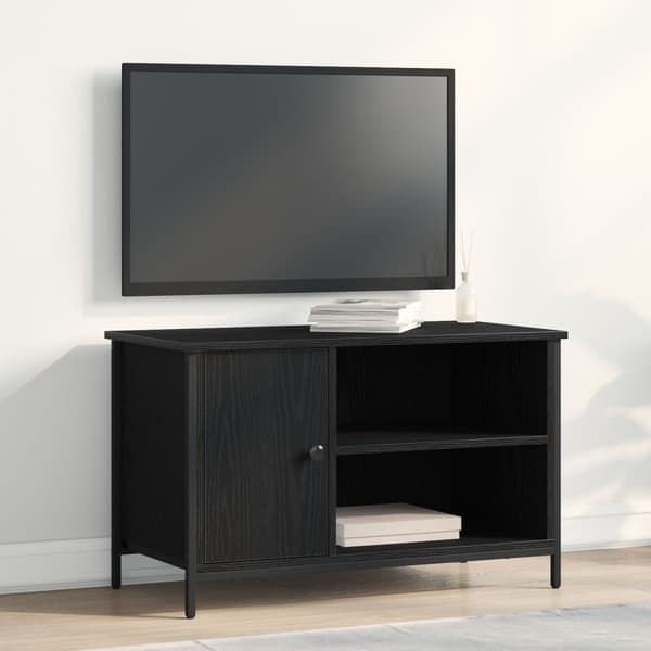 TV-bänk Svart Ek 80x40x50 cm Konstruerat trä och Stål