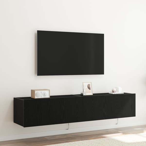 TV-väggskåp med LED-lampor 2 st Svart ek 80x35x31 cm