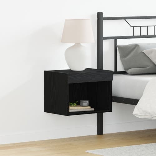 Vägghyllor med LED-lampor 2 st Svart Ek 40x30x30 cm