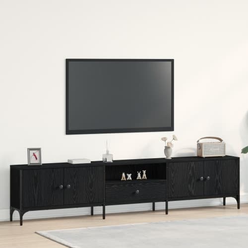 TV-skåp med låda svart ek 200x25x44 cm konstruerat trä