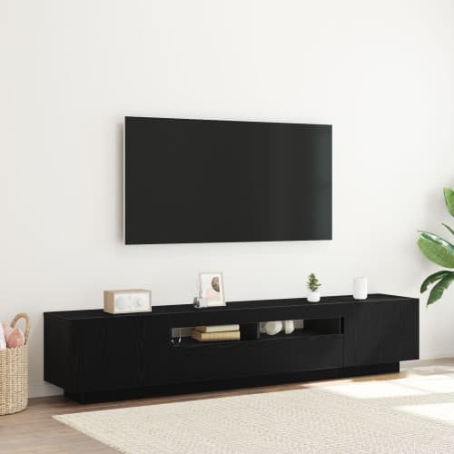 TV-bänk med LED-lampor, svart ek, 200x35x40 cm, konstruerat trä