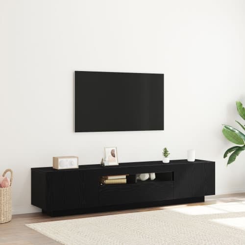 TV-bänk med LED-lampor, svart ek, 180x35x40 cm, tillverkat av trä