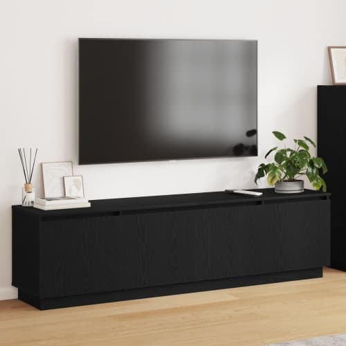 TV-bänk med LED Svart Ek 180x38x49 cm Konstruerat trä