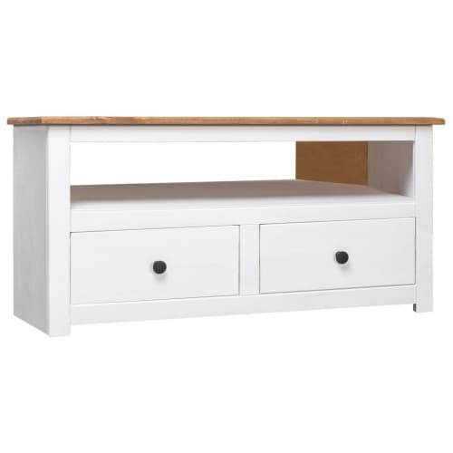 TV-bänk hörn vit 93x49x49 cm massiv furu panama