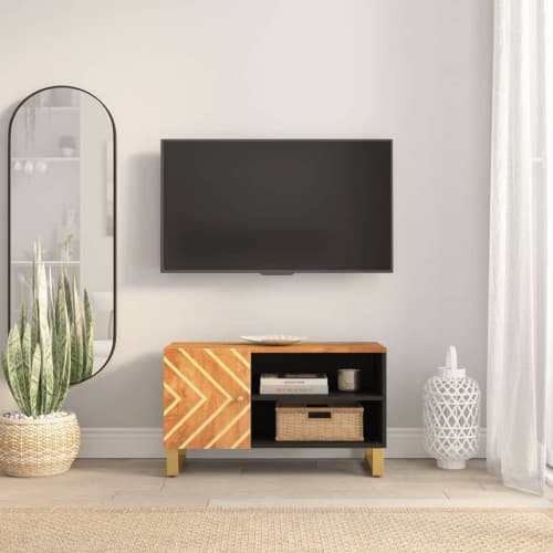 Tv-bänk brun och svart 80x31,5x46 cm massivt mangoträ