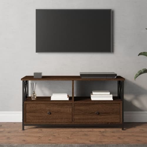 Tv-bänk brun ek 90x33x45 cm konstruerat trä & järn