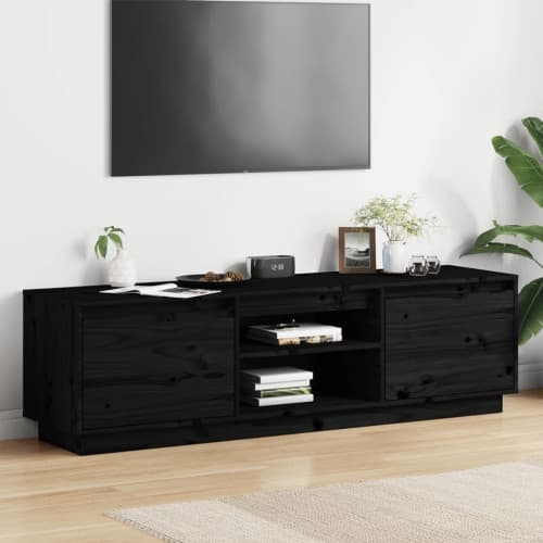 Tv-bänk svart 140x35x40 cm massiv furu