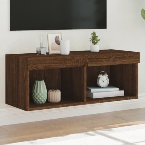 Tv-bänk med LED-belysning brun ek 80x30x30 cm