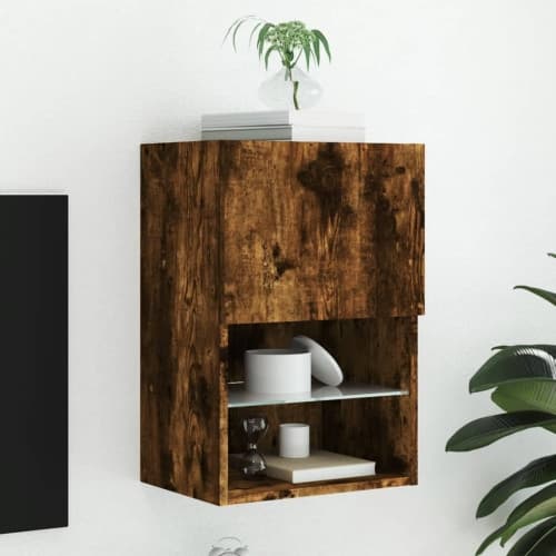 Tv-skåp med LED-belysning rökfärgad ek 40,5x30x60 cm