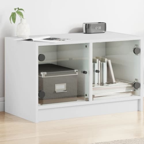 Tv-bänk med glasdörrar vit 68x37x42 cm