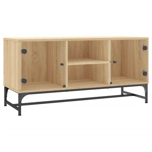 Tv-bänk med glasdörrar sonoma-ek 102x37x50 cm
