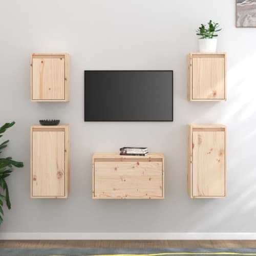 Tv-bänk 5 delar massiv furu