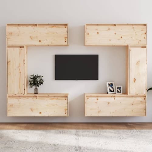 Tv-bänk 6 delar massiv furu