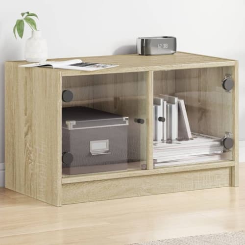 Tv-bänk med glasdörrar sonoma-ek 68x37x42 cm