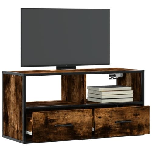 Tv-bänk rökfärgad ek 80x31x39,5 cm konstruerat trä och metall