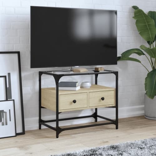 Tv-bänk med glasskiva sonoma ek 60x35x51 cm konstruerat trä
