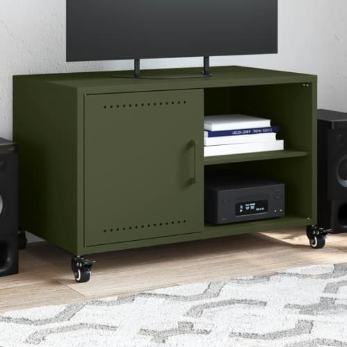 Tv-bänk olivgrön 68x39x43,5 cm stål