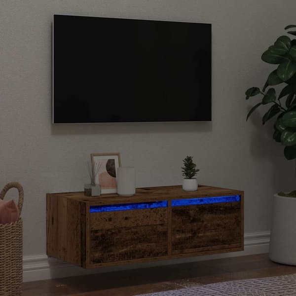 Tv-bänk med LED-belysning åldrat trä 75x35,5x25 cm