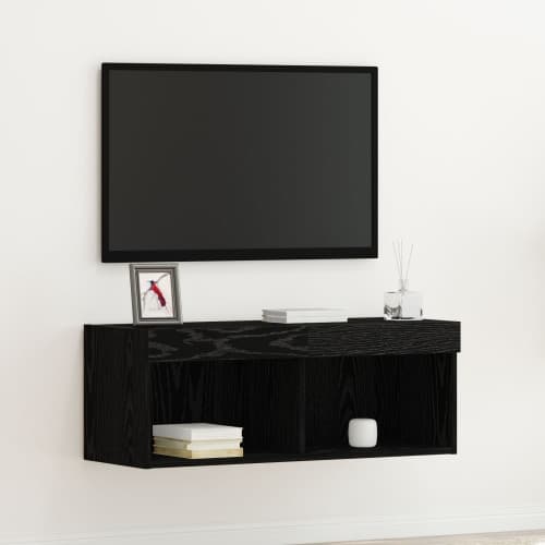 TV Väggskåp med LED-lampor Svart Ek 80x30x30 cm