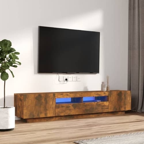 TV-skåp 2 delar med LED rökfärgad ek konstruerat trä