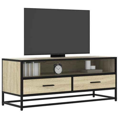 Tv-bänk sonoma-ek 100x34,5x40 cm konstruerat trä och metall