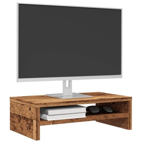 Bildskärmsställ gammalt trä 42x24x13 cm konstruerat trä