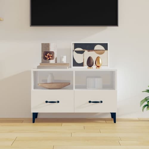 Tv-bänk vit högglans 80x36x50 cm konstruerat trä