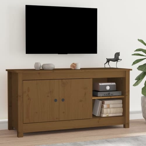 Tv-bänk honungsbrun 103x36,5x52 cm massiv furu