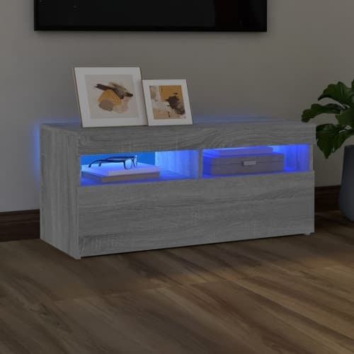 Tv-bänk med LED-belysning grå sonoma 90x35x40 cm