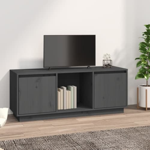 Tv-bänk grå 110,5x35x44 cm massiv furu