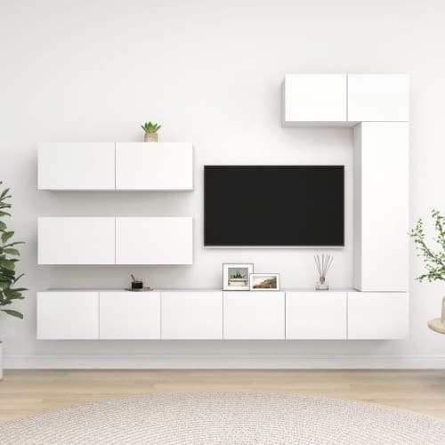 TV-skåp 7 delar vit konstruerat trä