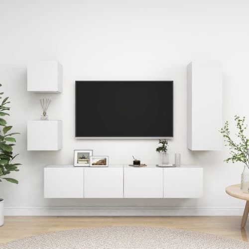 TV-skåp 5 delar vit konstruerat trä