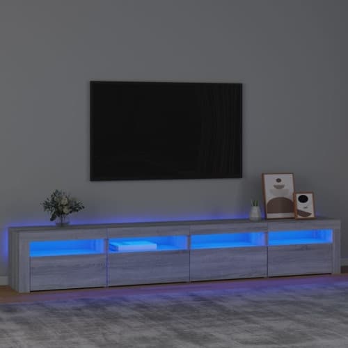 TV-bänk med LED-belysning grå sonoma 240x35x40 cm