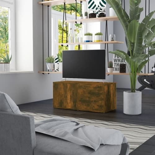 Tv-bänk rökfärgad ek 80x34x36 cm konstruerat trä