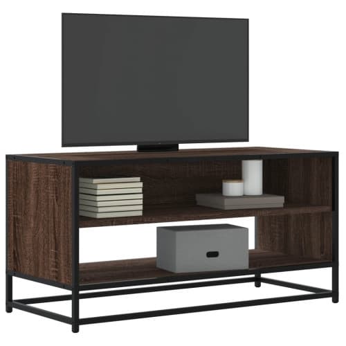 Tv-bänk brun ek 91x40x46 cm konstruerat trä och metall