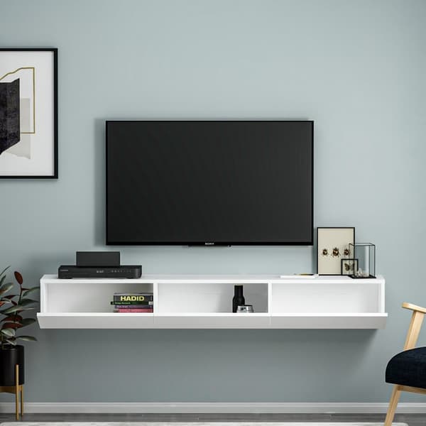 TV-bänkshylla för väggmontage, Terra, 180 x 26 cm, vit.
