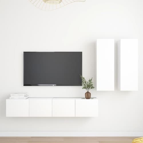 Tv-skåp 4 delar vit konstruerat trä