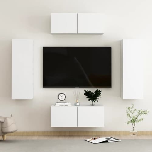 Tv-skåp 4 delar vit konstruerat trä