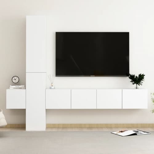 Tv-skåp 5 delar vit konstruerat trä